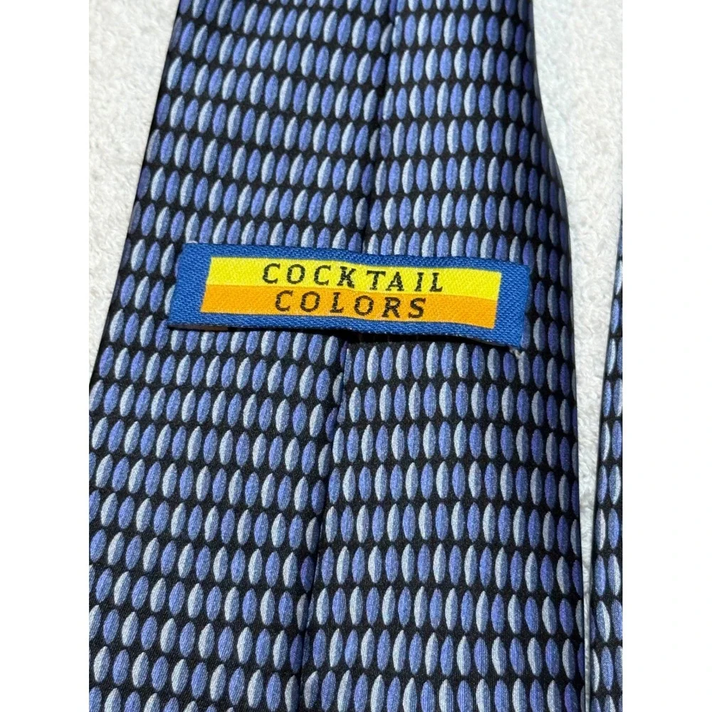Cocktail Colors Mens Silk Necktie Blue Grey Geometric Oval Pattern Hand Made